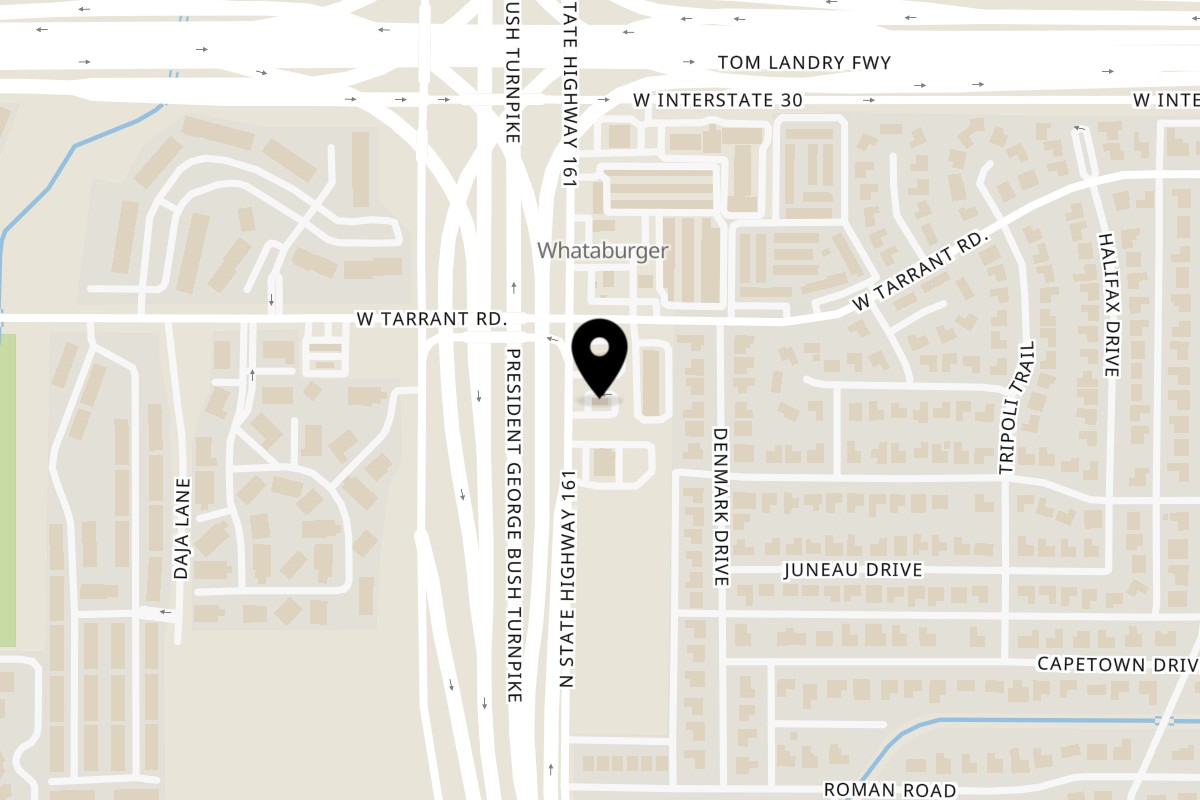 Map showing the location of Hangry JAJA on 1350 State Hwy 161 in Grand Prairie